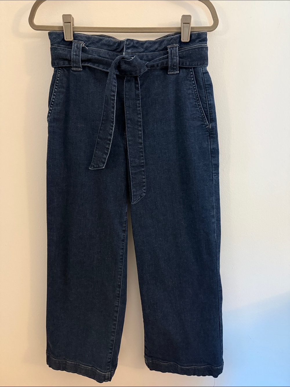 J Crew High-Waist Tie-Belt Wide Leg Jeans - Dark Blue